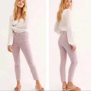 Free People Sun Chaser Cord Skinny Pants In Frosted Lily Purple button fly Sz 28